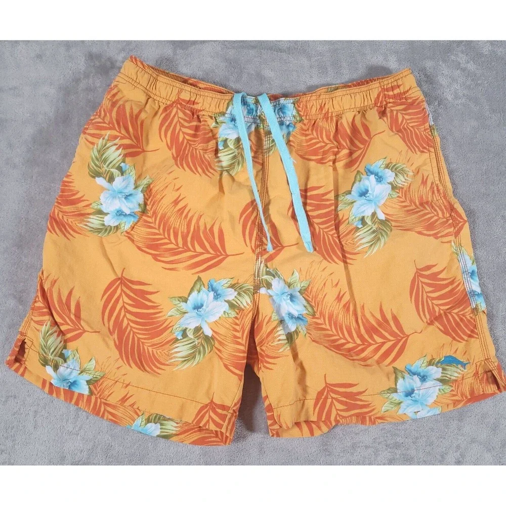 Tommy‎ Bahama Swim Trunks Mens Large Orange Floral Hawaiian Short Mesh Lined 6